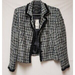 Women's Tailor B Moss Tweed Jacket With Black Trim Sz 8 NWT Fully Lined